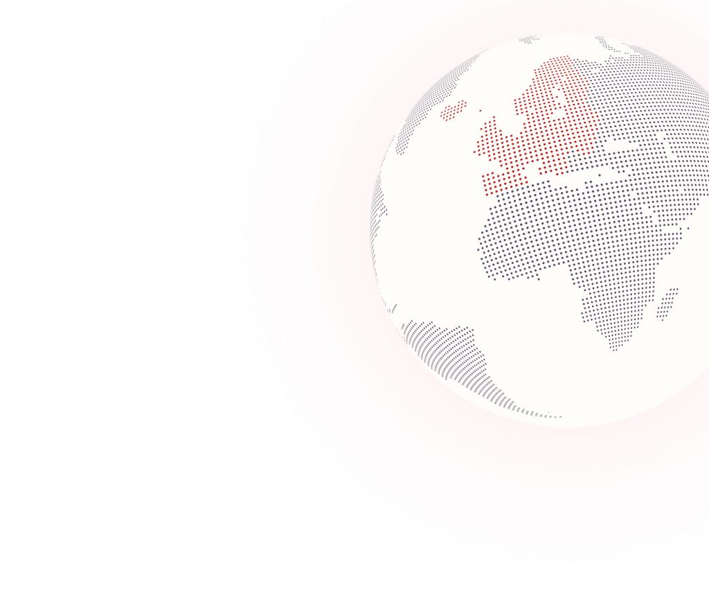 A stylized globe, with the EU area emphasized